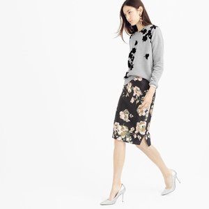 J.CREW COLLECTION SILK WOOL BLEND FLORAL PENCIL SKIRT 0 BLACK LINED